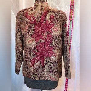 Vintage Indigo Moon Maroon Gold Jacket Coat Blazer Women's L tapestry floral